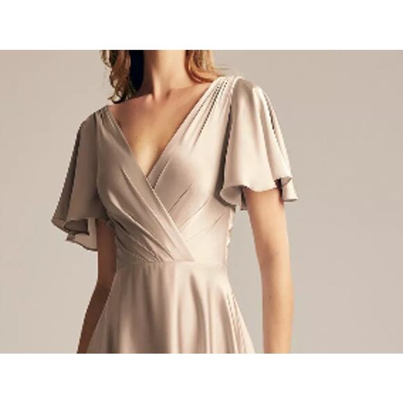 AW BRIDAL SZ 4 S taupe satin Furst bridesmaid gala formal party maxi dress B119 - Picture 3 of 5